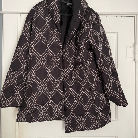 Dennis Basso Printed Water-Resistant jacket Quilted black stone puffer coat - Picture 3 of 3